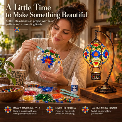 📍⏳ 49% OFF – 🎨 Beginner-Friendly Turkish Mosaic Hot Air Balloon Lamp DIY Kit | Complete Kit with Mosaic Pieces, Tools & USB Light Included ✨