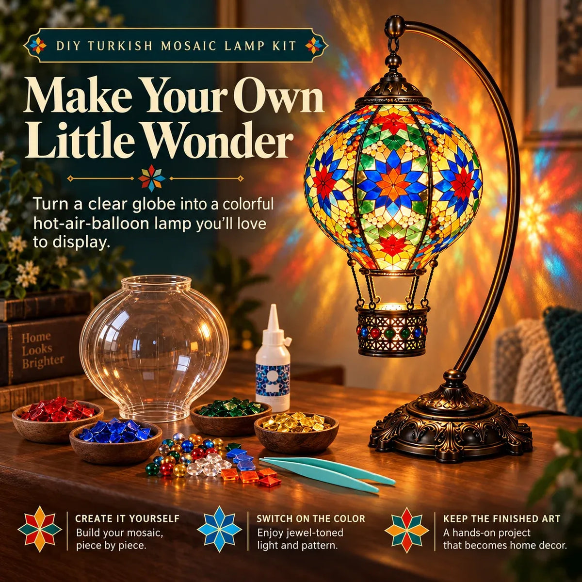 📍⏳ 49% OFF – 🎨 Beginner-Friendly Turkish Mosaic Hot Air Balloon Lamp DIY Kit | Complete Kit with Mosaic Pieces, Tools & USB Light Included ✨