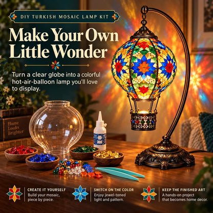📍⏳ 49% OFF – 🎨 Beginner-Friendly Turkish Mosaic Hot Air Balloon Lamp DIY Kit | Complete Kit with Mosaic Pieces, Tools & USB Light Included ✨