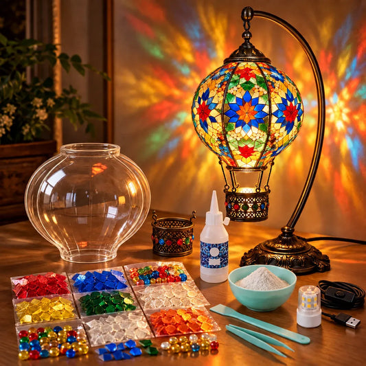 📍⏳ 49% OFF – 🎨 Beginner-Friendly Turkish Mosaic Hot Air Balloon Lamp DIY Kit | Complete Kit with Mosaic Pieces, Tools & USB Light Included ✨