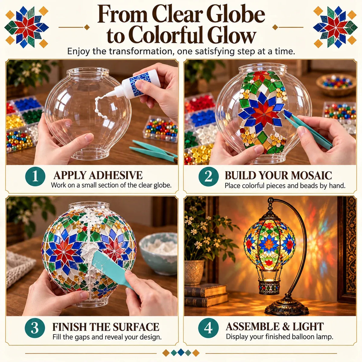 📍⏳ 49% OFF – 🎨 Beginner-Friendly Turkish Mosaic Hot Air Balloon Lamp DIY Kit | Complete Kit with Mosaic Pieces, Tools & USB Light Included ✨