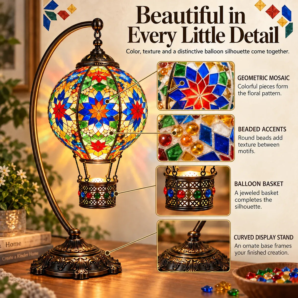 📍⏳ 49% OFF – 🎨 Beginner-Friendly Turkish Mosaic Hot Air Balloon Lamp DIY Kit | Complete Kit with Mosaic Pieces, Tools & USB Light Included ✨