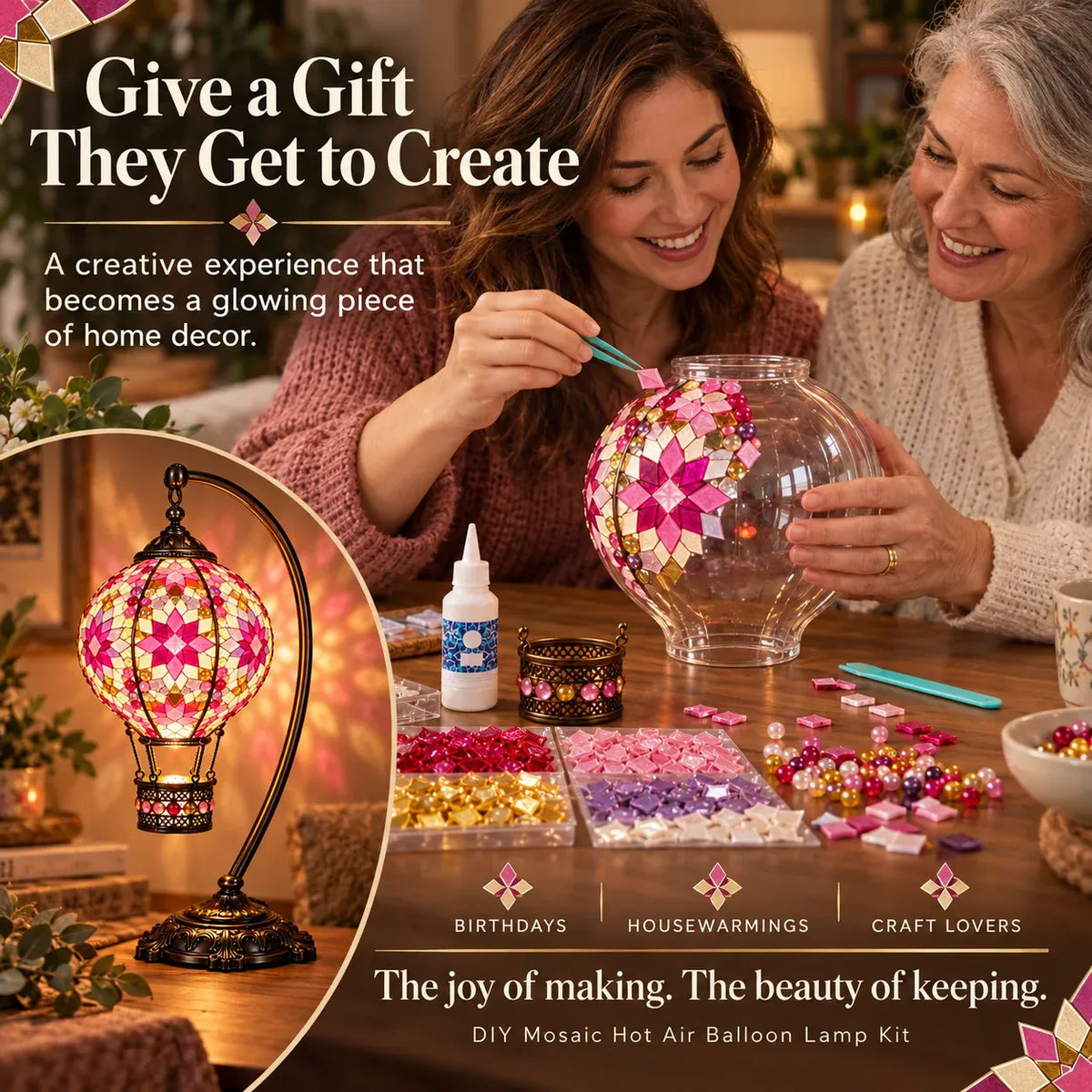📍⏳ 49% OFF – 🎨 Beginner-Friendly Turkish Mosaic Hot Air Balloon Lamp DIY Kit | Complete Kit with Mosaic Pieces, Tools & USB Light Included ✨