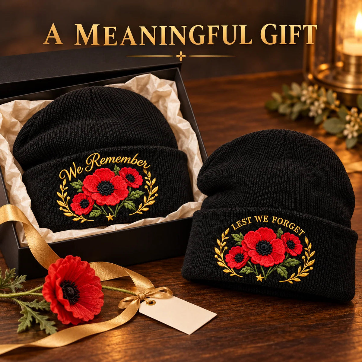 🌺 Lest We Forget — Poppy Tribute Remembrance Beanie