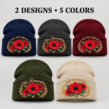 🌺 Lest We Forget — Poppy Tribute Remembrance Beanie