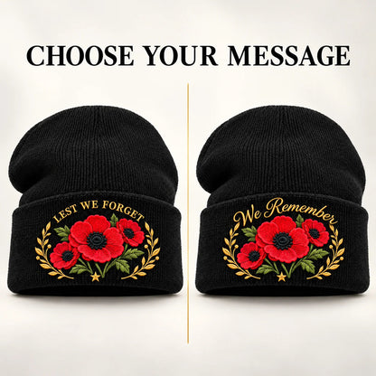 🌺 Lest We Forget — Poppy Tribute Remembrance Beanie