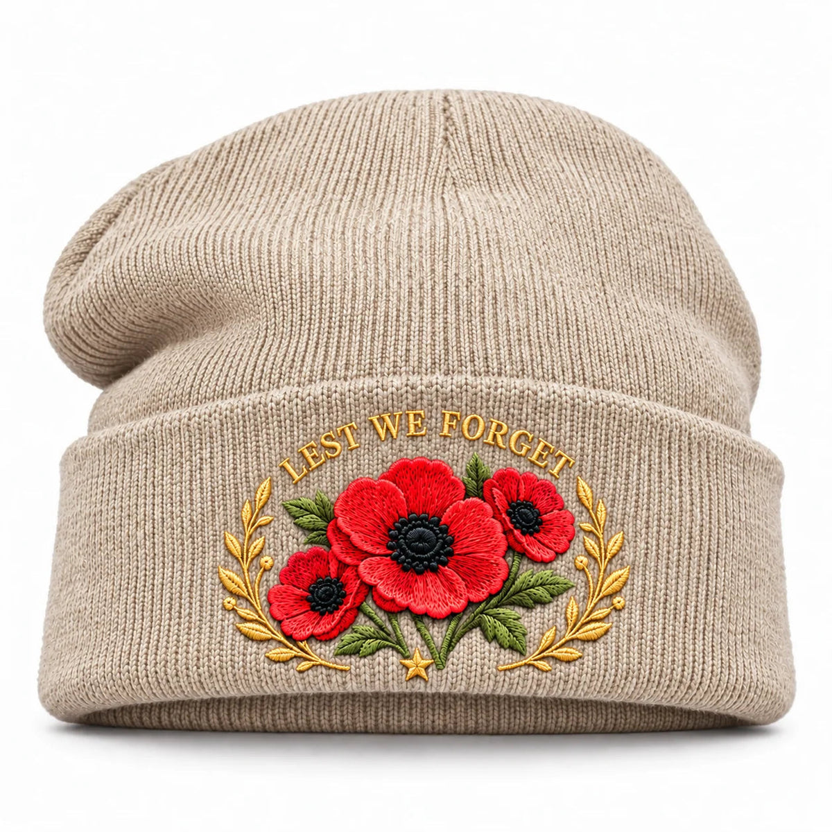 🌺 Lest We Forget — Poppy Tribute Remembrance Beanie
