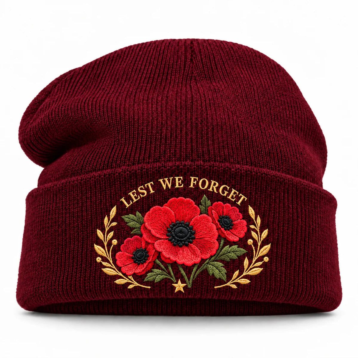🌺 Lest We Forget — Poppy Tribute Remembrance Beanie