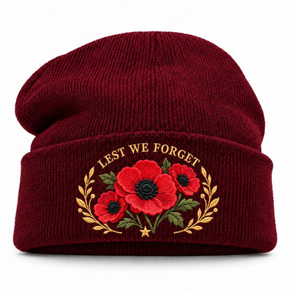 🌺 Lest We Forget — Poppy Tribute Remembrance Beanie