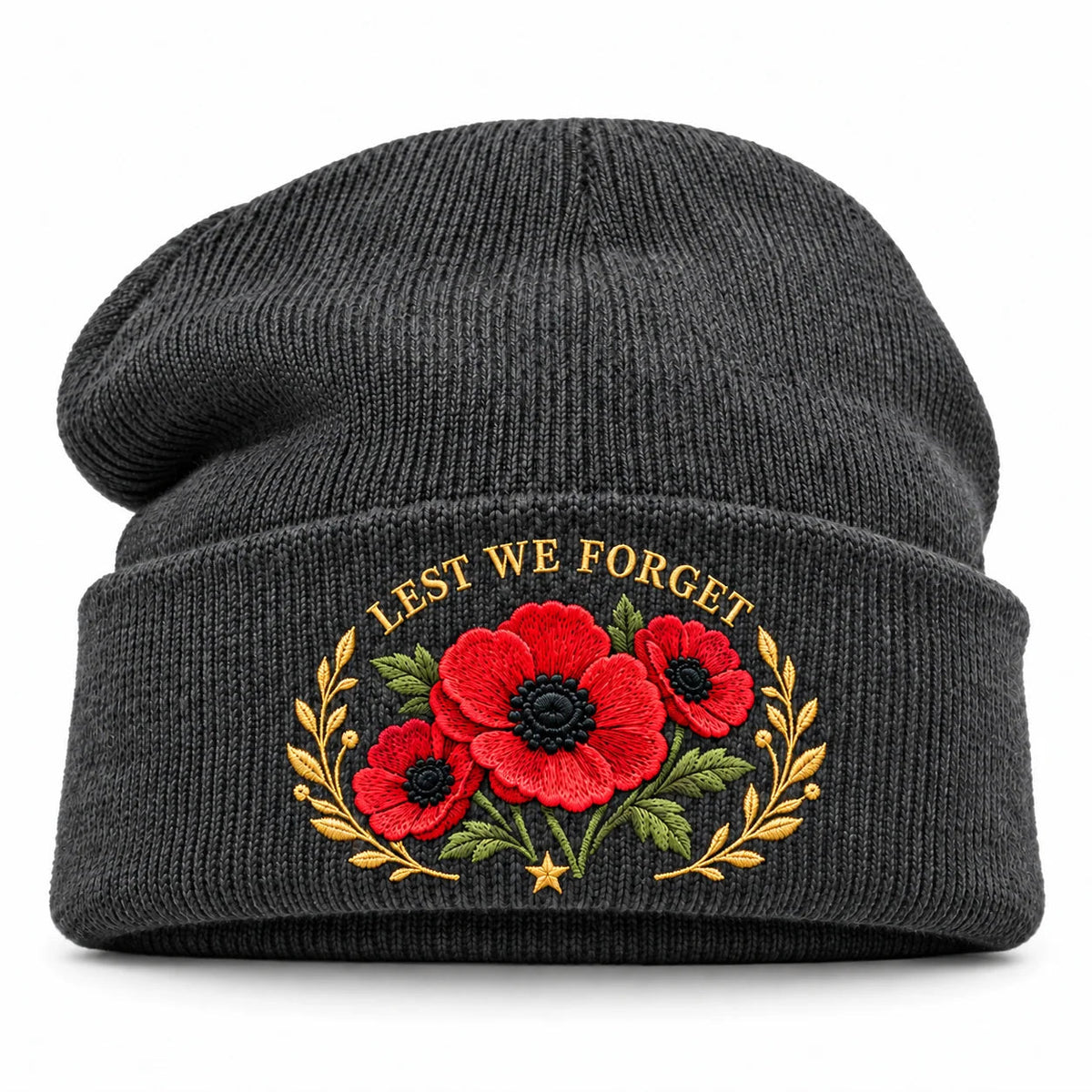 🌺 Lest We Forget — Poppy Tribute Remembrance Beanie