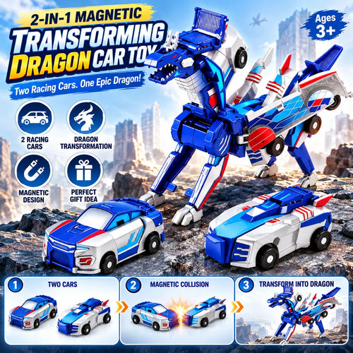 Magnetic Transforming Dragon Race Car! 2-in-1 Transformable Dragon & Racing Vehicle Toy🚗
