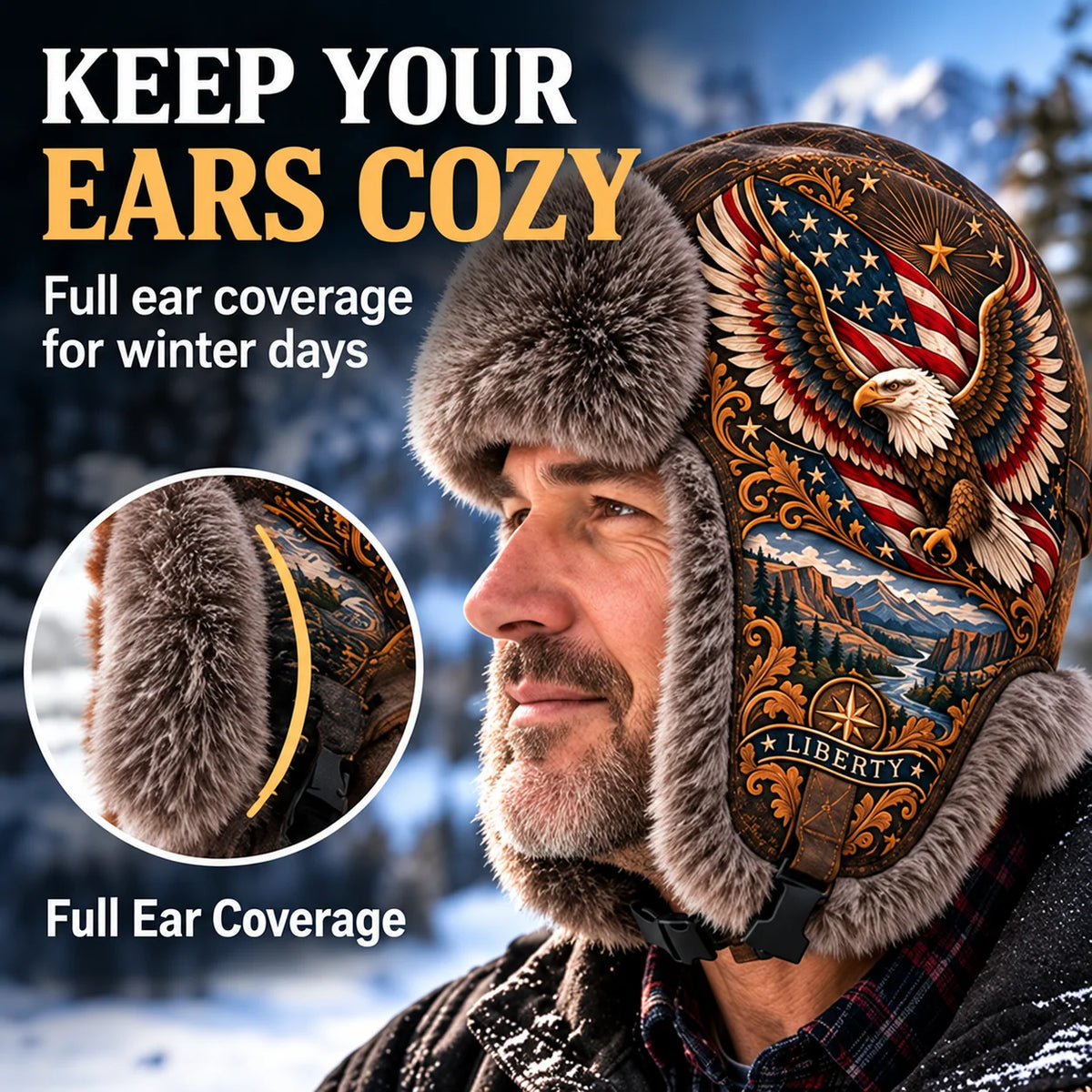 ⏳ Last Day 49% OFF – 🦅❄️"Wings of Freedom" Winter Ear-Flap Hat with Plush Lining