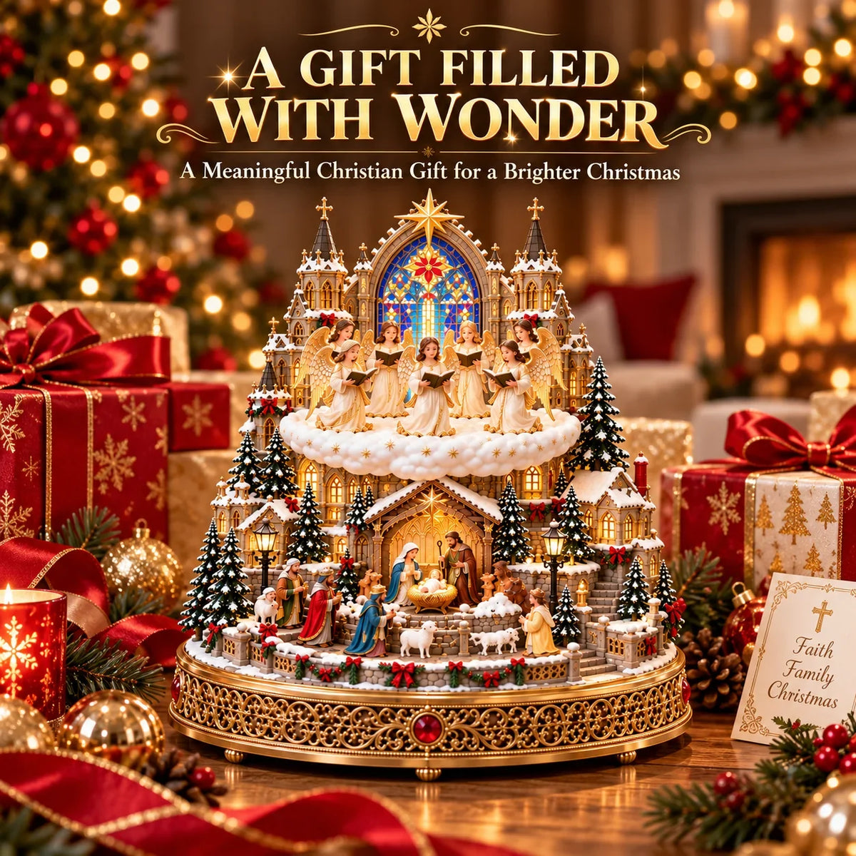 🎄✝️ Bethlehem Angel Choir | Lighted Rotating Nativity Village