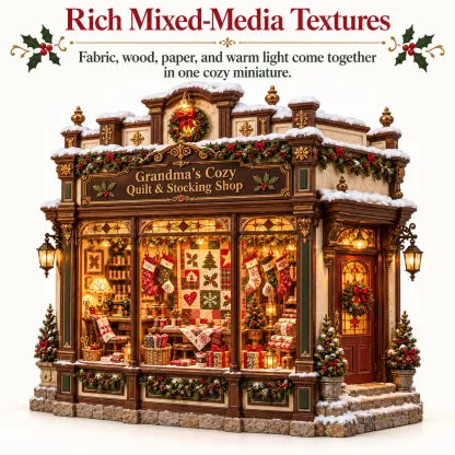 🧵 Grandma’s Cozy Quilt Shop DIY Kit 🎄 | Light-Up Christmas Miniature | Build Your Own Holiday Tradition