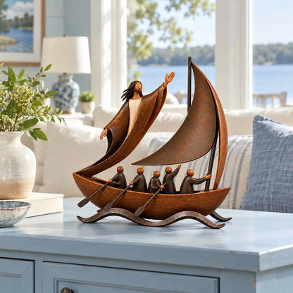 ⛵ ❤️When Life Gets Stormy, Let Faith Be Your Anchor — Peace in the Storm Sailboat Sculpture ✝️