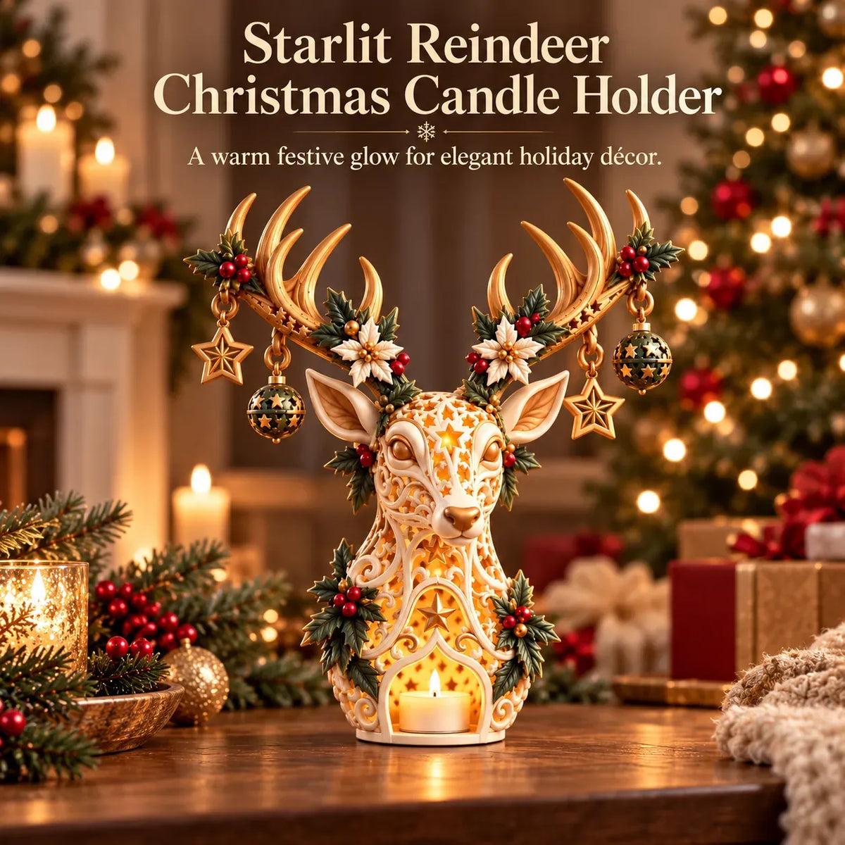 🦌 Starlit Reindeer Christmas Tealight Holder