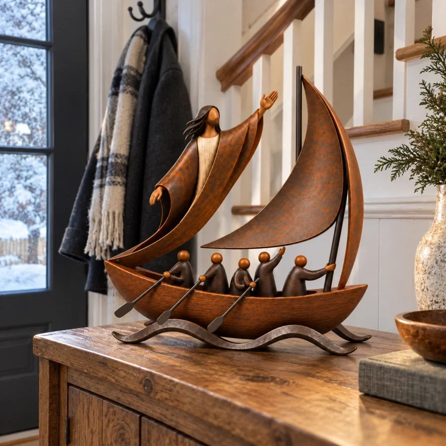 ⛵ ❤️When Life Gets Stormy, Let Faith Be Your Anchor — Peace in the Storm Sailboat Sculpture ✝️