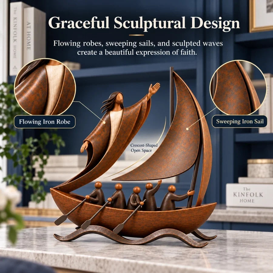 ⛵ ❤️When Life Gets Stormy, Let Faith Be Your Anchor — Peace in the Storm Sailboat Sculpture ✝️