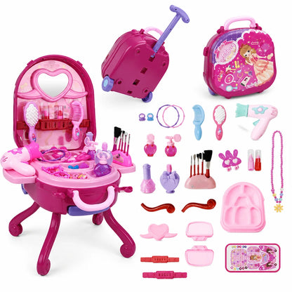 Kids’ Pretend Makeup Vanity Suitcase – Portable Dress-up Toy Set For Girls