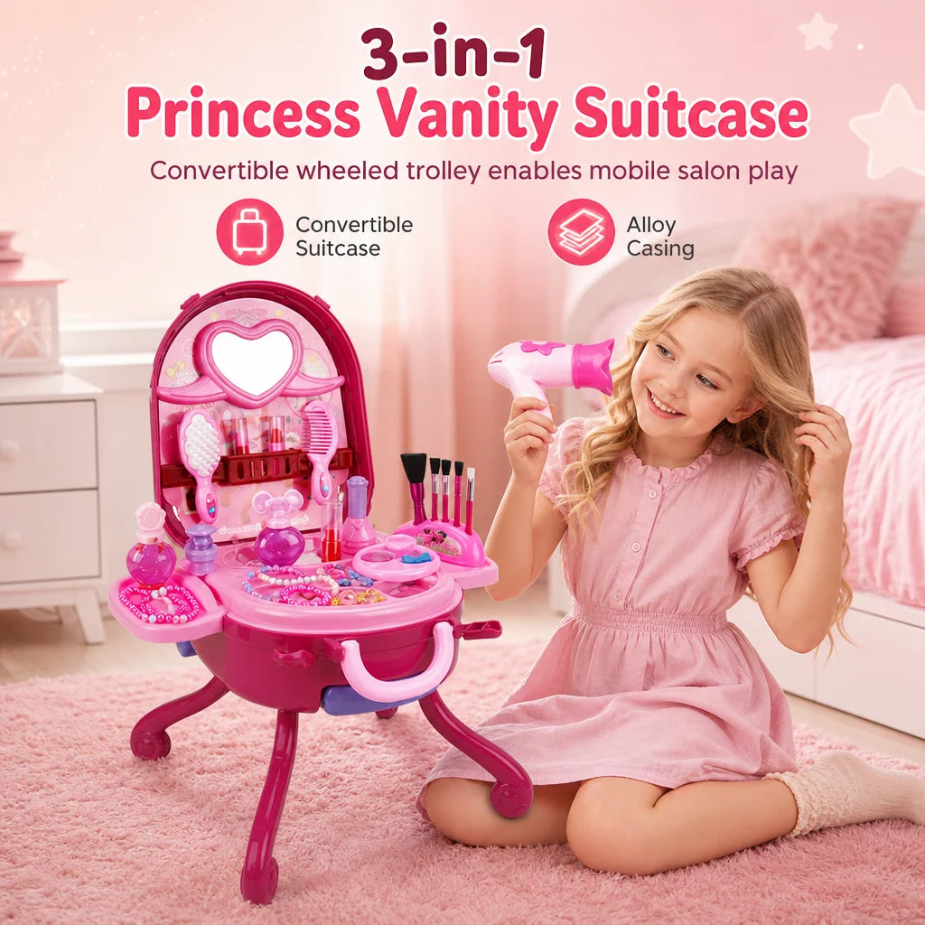 Kids’ Pretend Makeup Vanity Suitcase – Portable Dress-up Toy Set For Girls