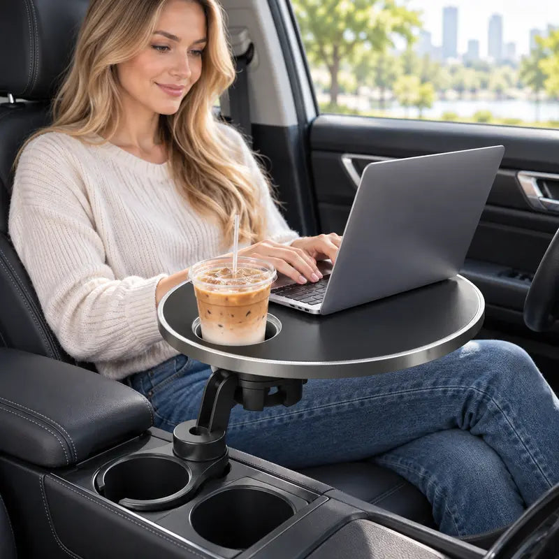 🚗 360° Swivel Car Cup Holder Tray – Adjustable Floating Table for Food, Drinks & Everyday Essentials