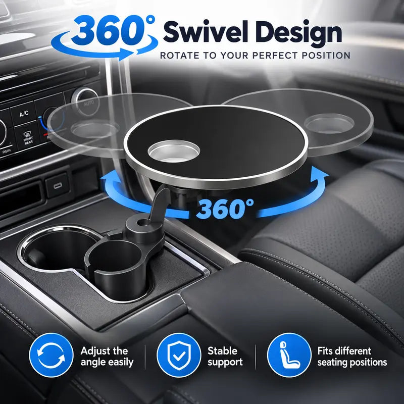 🚗 360° Swivel Car Cup Holder Tray – Adjustable Floating Table for Food, Drinks & Everyday Essentials