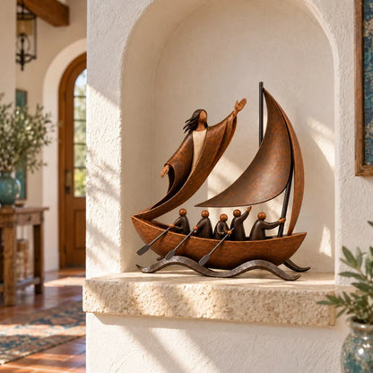 ⛵ ❤️When Life Gets Stormy, Let Faith Be Your Anchor — Peace in the Storm Sailboat Sculpture ✝️