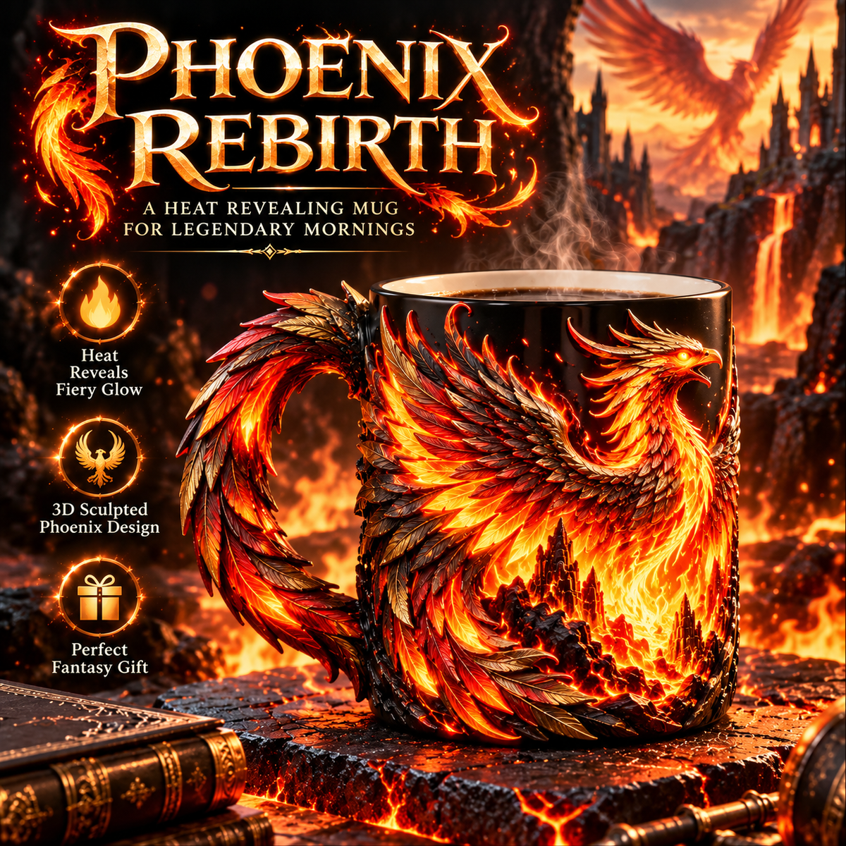 🐉✨  Dragonfire 3D Heat-Reveal Magic Mug | Add a Hot Drink. Awaken the Dragon.🔥