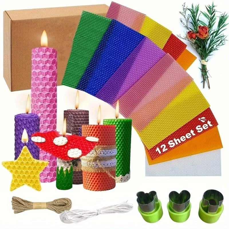 🔥HOT SALE🔥The Cozy Candle Studio – DIY Beeswax Candle Craft Kit (12-Piece Set)📢🕯️