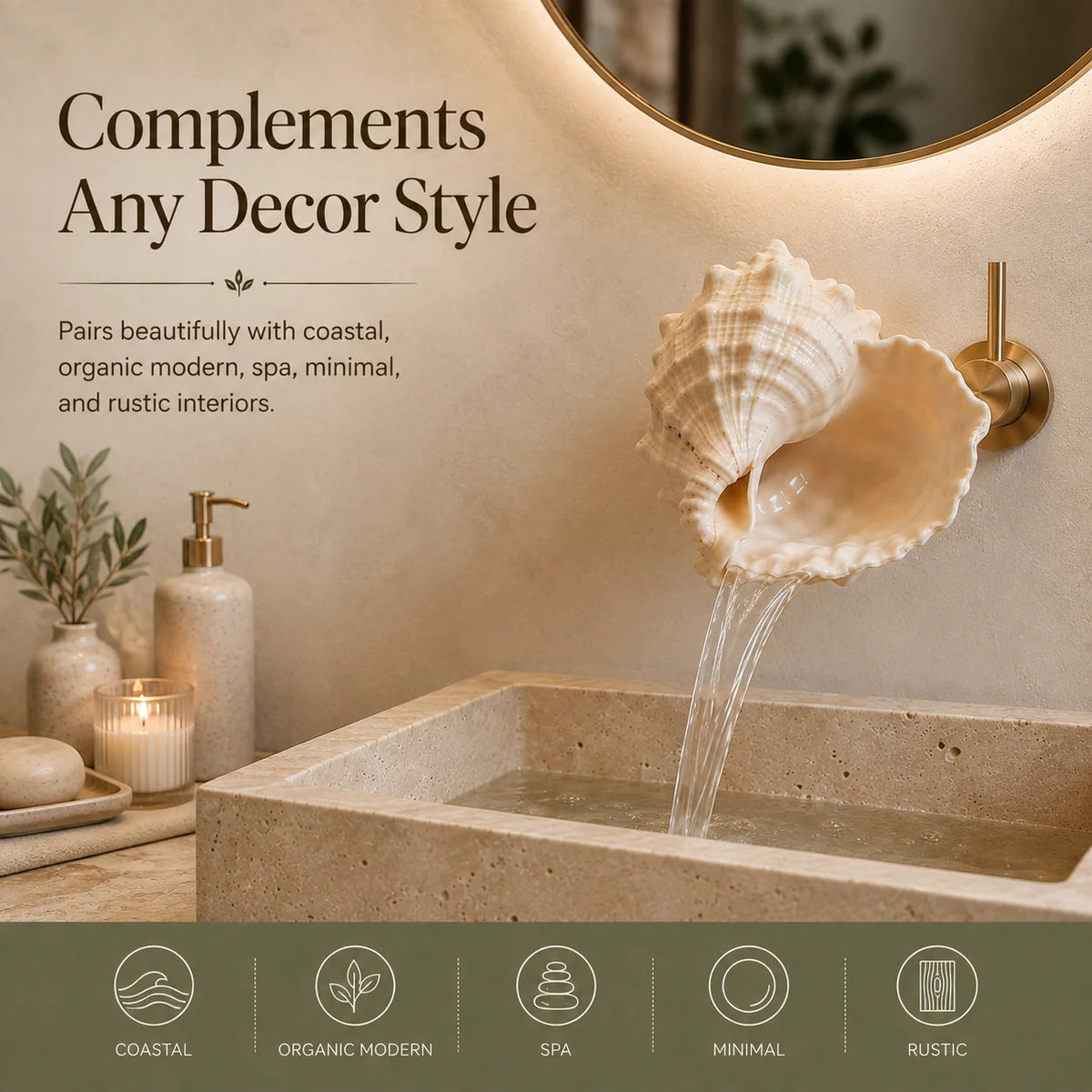 🐚 Coastal Seashell Wall-Mount Faucet | Beach Style Bathroom Decor