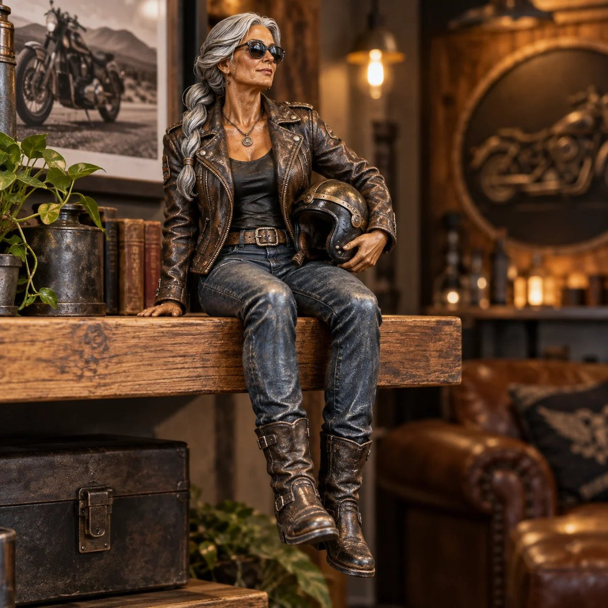 🏍️ Old Biker Soul | Women Ride Too Shelf-Sitter Figurine Collection