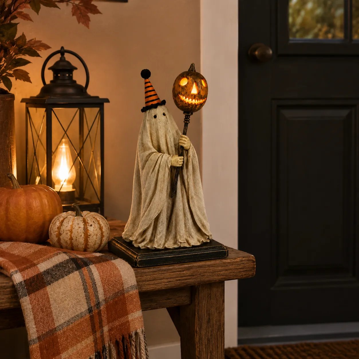 ✨🎃 Limited Seasonal Edition - 👻 Lighted Vintage Ghost Figurine with Glowing Pumpkin Staff