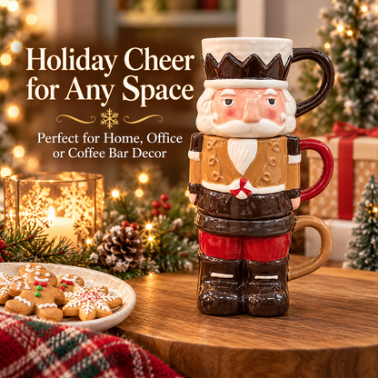 3-Piece Stackable Nutcracker Christmas Mug Set – Festive Holiday Coffee Cups & Kitchen Decor