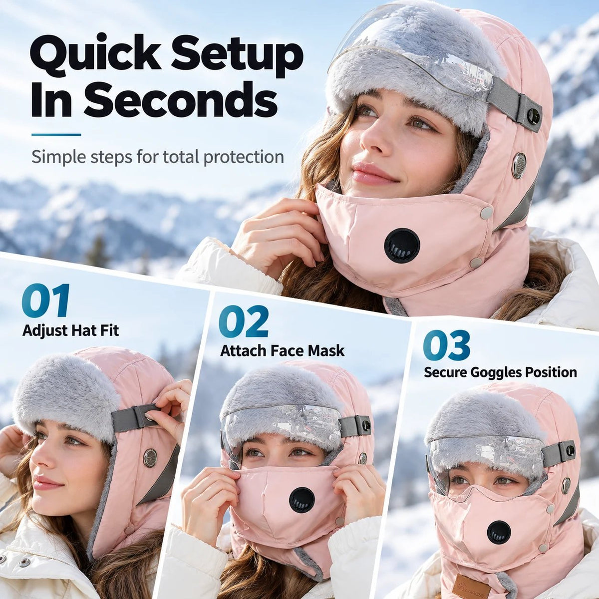 ❄️ 5-in-1 Winter Thermal Hat – Cozy Warmth & Wind Protection with Detachable Face Mask and Goggles