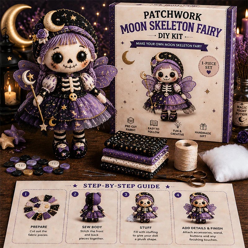 🔥HOT SALE 49% OFF🎃🧙‍♀️Patchwork Skeleton Witch Girl DIY Kit👻🦴🎃  – Handmade Halloween Wall & Door Décor