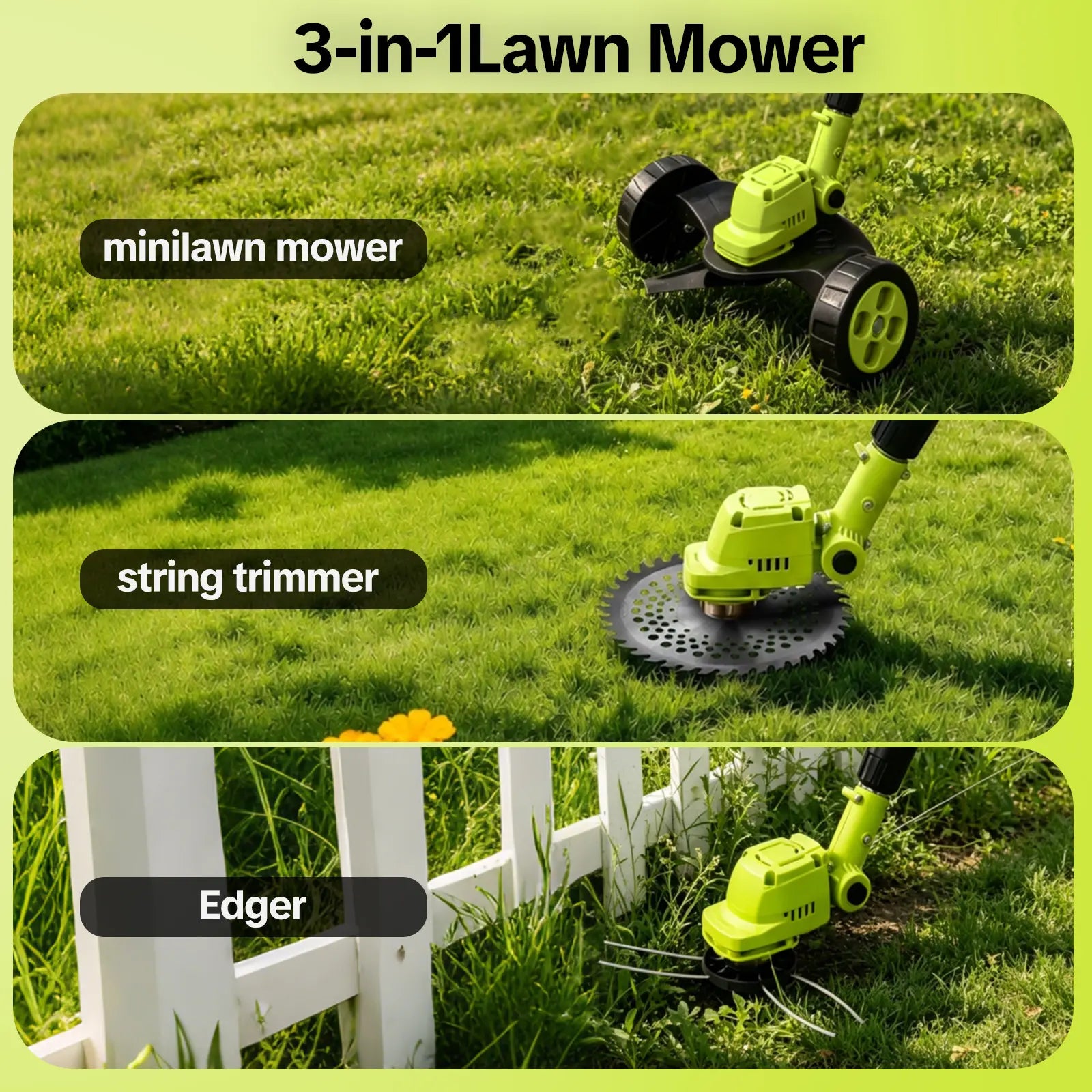 🌱✨ Limited Time 50% OFF✨ 3-in-1 Cordless Lawn Mower | Powerful Grass Trimmer & Edger for Small to Medium Gardens