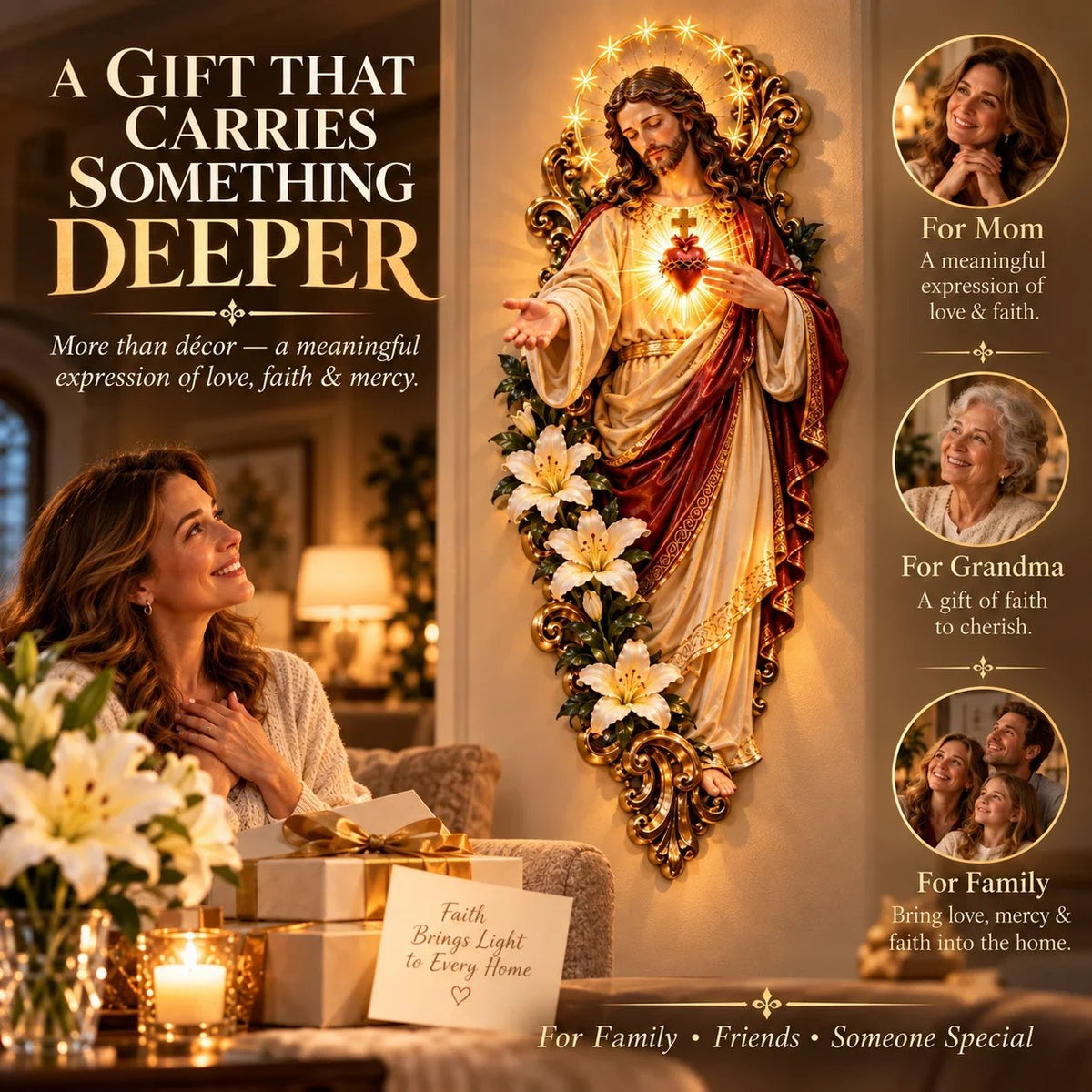 🔥HOT SALE🔥 50% OFF - ✨ Sacred Heart of Jesus 3D Lighted Wall Décor