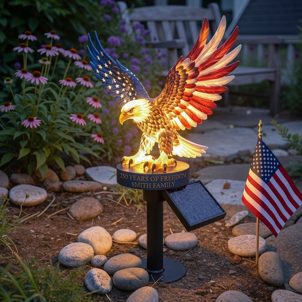 🔥48% OFF Custom Engraved Bald Eagle Solar Yard Lamp✨ American Freedom Statue