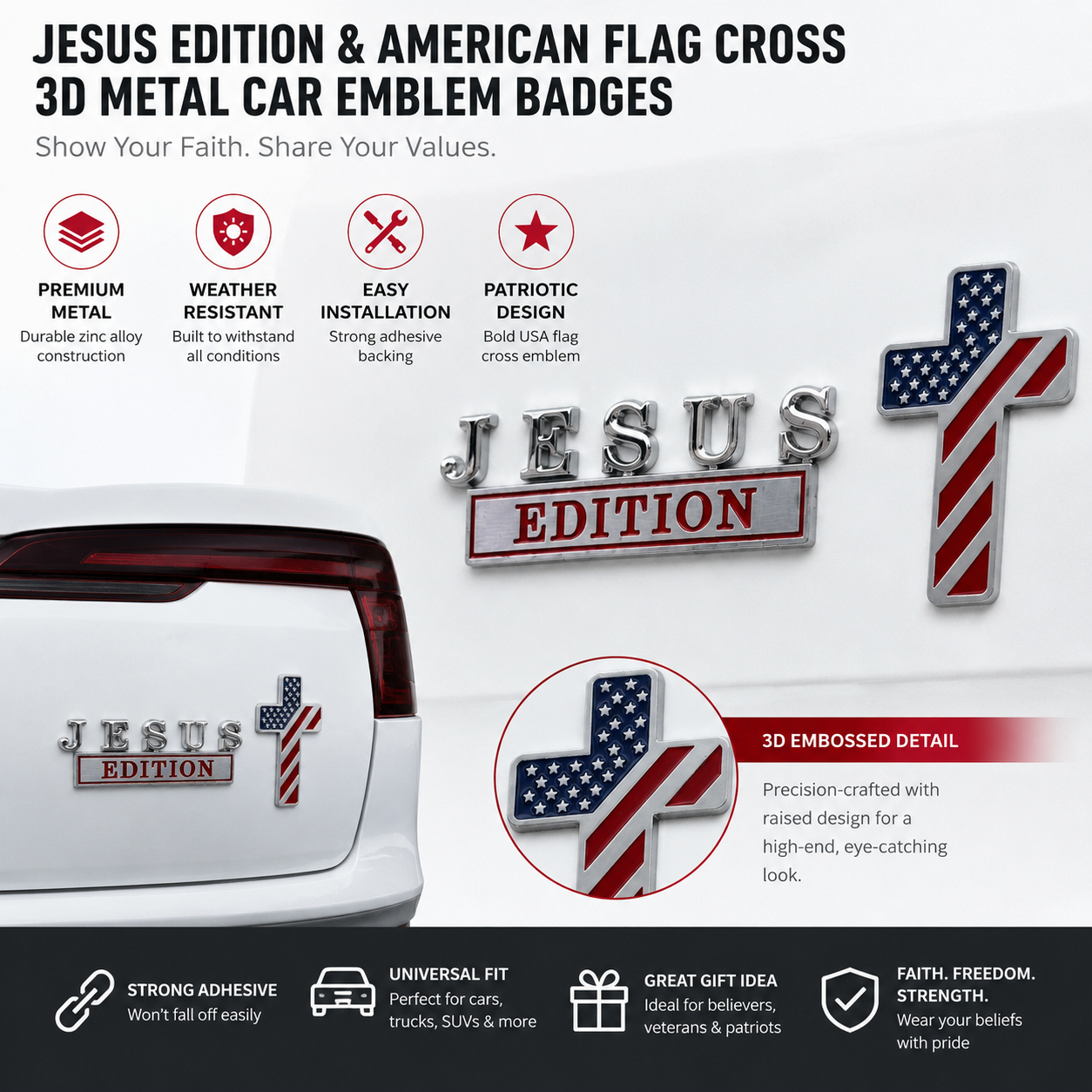 🔥Last Day 42% OFF✝️Blessed Jesus Edition Cross Car Emblem Metal Badge