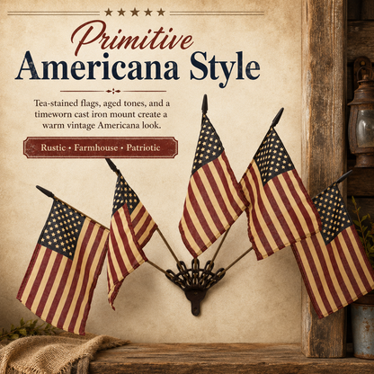 ⏳50% OFF🇺🇸 Rustic Cast Iron 5 Tea-Stained American Flag Wall Display✨