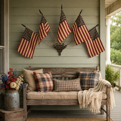 ⏳50% OFF🇺🇸 Rustic Cast Iron 5 Tea-Stained American Flag Wall Display✨