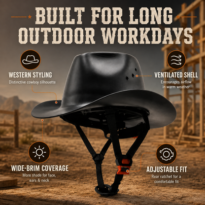 🔥LAST DAY 49% OFF🤠Western Cowboy Hard Hat, Vented Wide Brim Safety Helmet for Construction & Ranch Workers