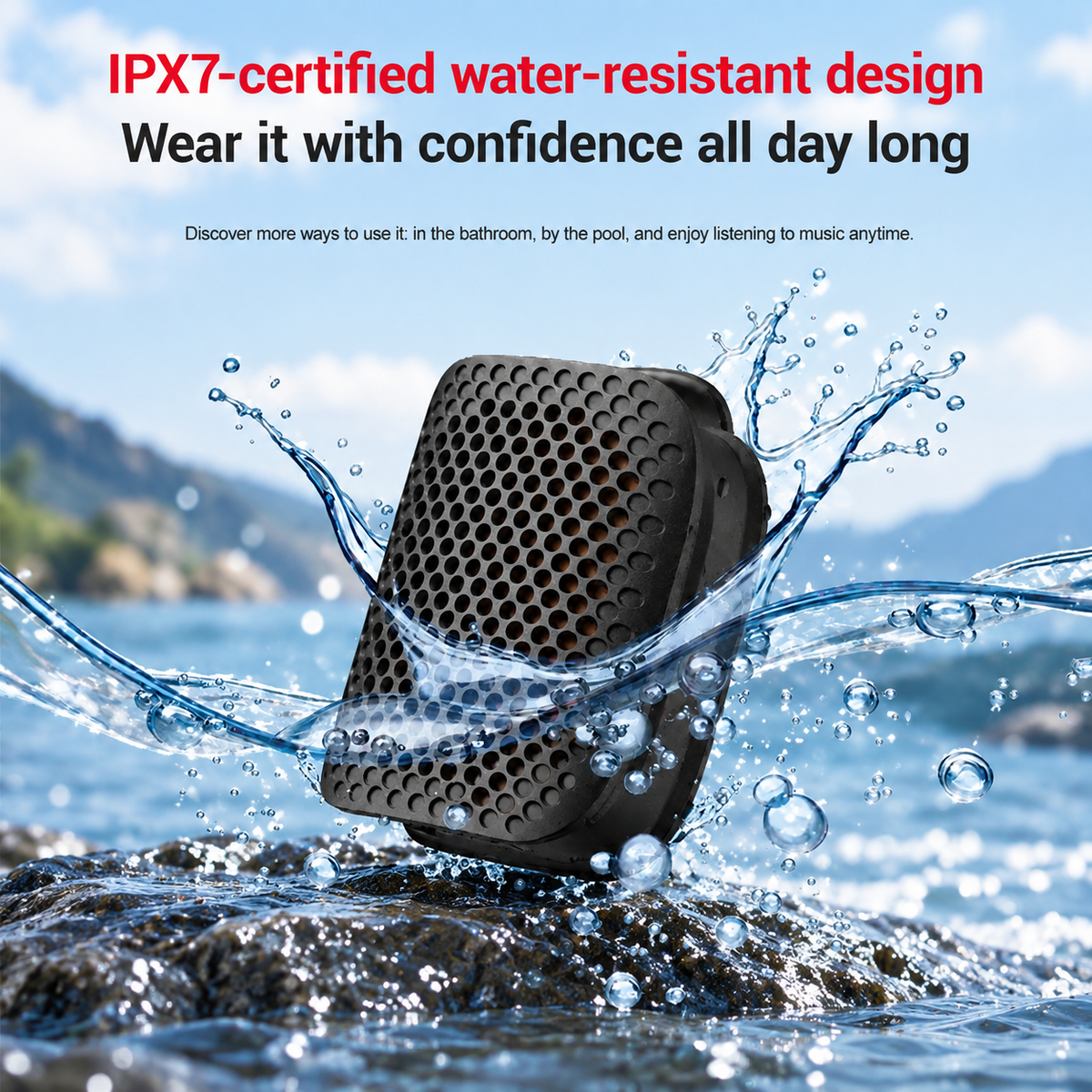 Portable Clip-On Bluetooth Speaker – Ultra-Light Wearable Sound with IPX7 Waterproof Protection