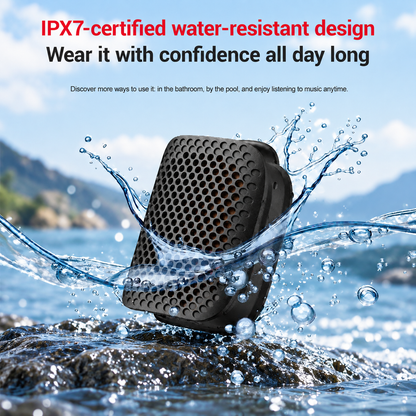 Portable Clip-On Bluetooth Speaker – Ultra-Light Wearable Sound with IPX7 Waterproof Protection