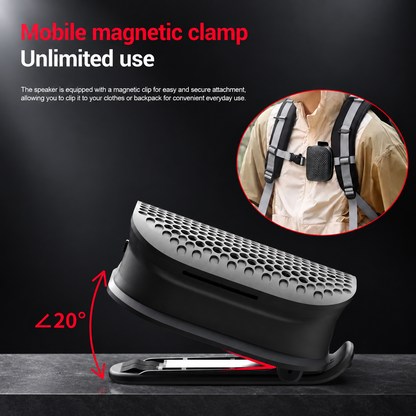 Portable Clip-On Bluetooth Speaker – Ultra-Light Wearable Sound with IPX7 Waterproof Protection