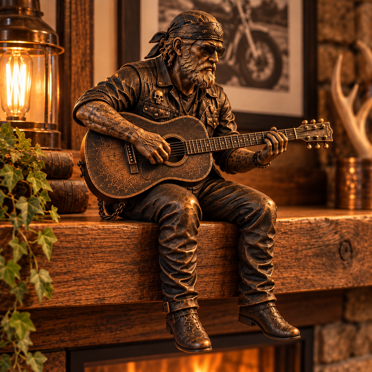 old biker figurine detail