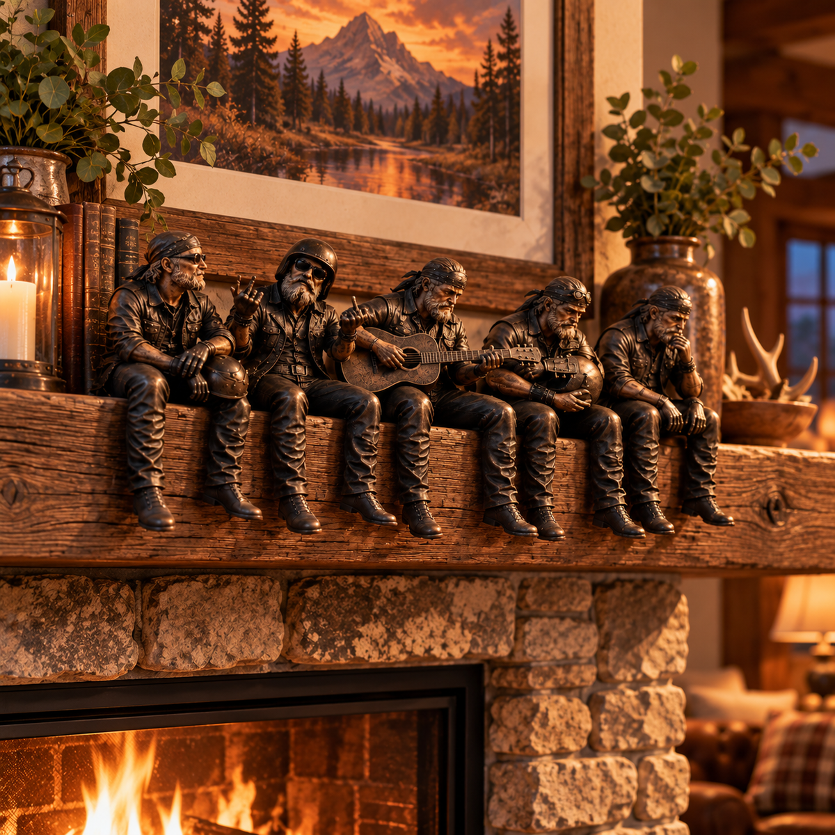 Old Biker Soul Shelf Sitter Collection – Rustic Motorcycle Rider Figurines for Men