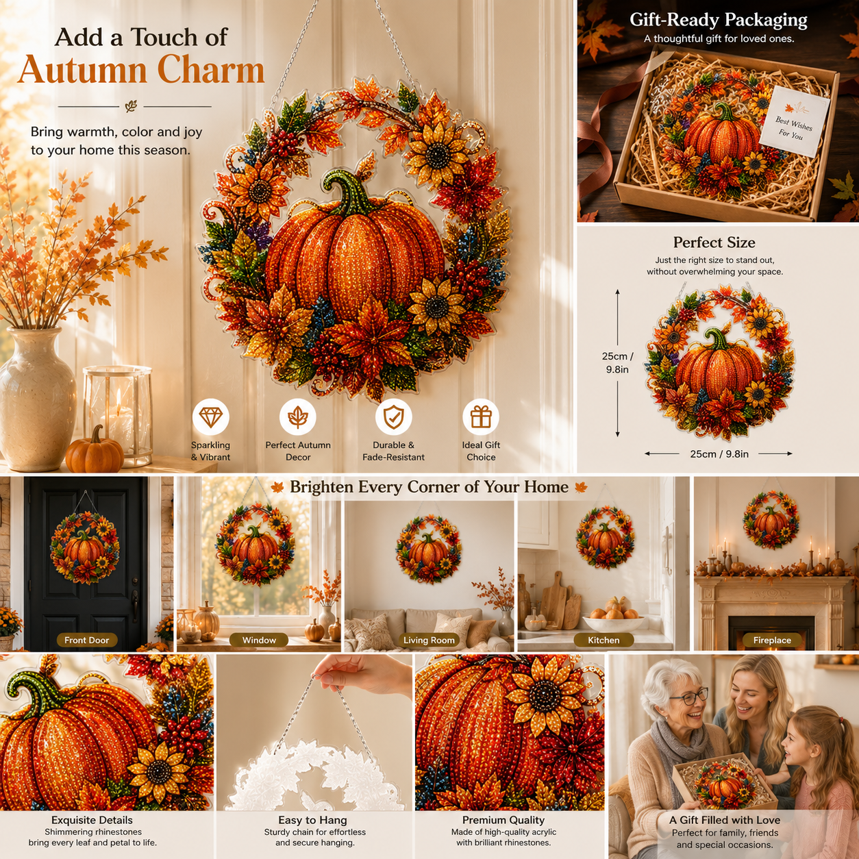 🔥Limited Edition 49% OFF - 🍂✨Autumn Harvest Pumpkin Diamond Art Hanging Ornament Kit