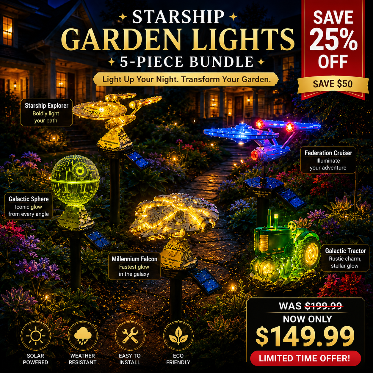 🔥 TODAY 52% OFF 🌌Turn Your Backyard Into a Sci-Fi Wonderland — 🌠Sci-Fi Starship Solar Garden Light