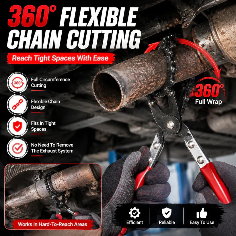 🔧 Chain Exhaust Pipe Cutter | Spark-Free 360° Manual Tube Cutting Tool